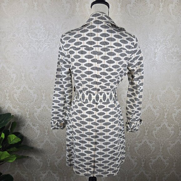 Gap Size XS Coated Cotton Trench Coat Cream Geometric Print Double Breasted Belt - Picture 10 of 16